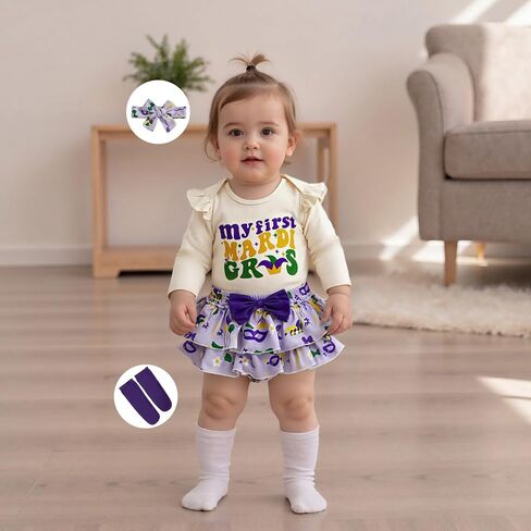 Newborn Baby Girl Carnival Outfit Newborn Long Sleeve Romper Skirt 4Pcs Set Carnival Baby Winter Spring Clothes in Kuwait
