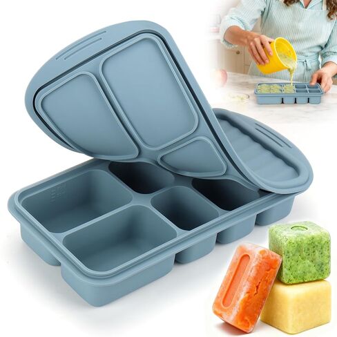 Palksky Silicone Freezer Tray with Lid, Silicone Freezer molds Dual-Size (30/40ml & 70/90ml) Leakproof Individual Seal Rings for Puree, Breast Milk & Homemade Meals (Blue) in Saudi Arabia