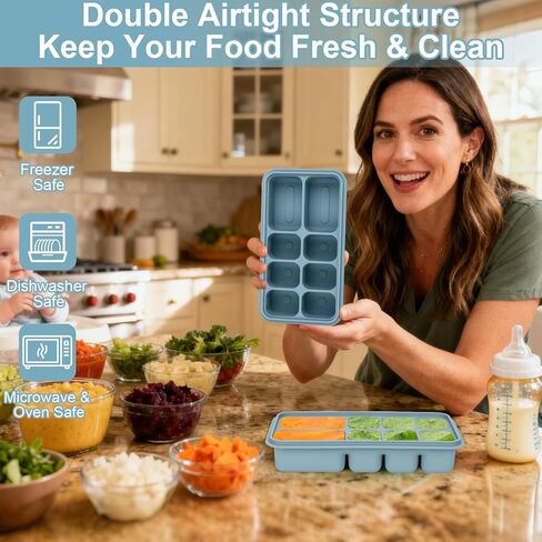 Palksky Silicone Freezer Tray with Lid, Silicone Freezer molds Dual-Size (30/40ml & 70/90ml) Leakproof Individual Seal Rings for Puree, Breast Milk & Homemade Meals (Blue) in Saudi Arabia