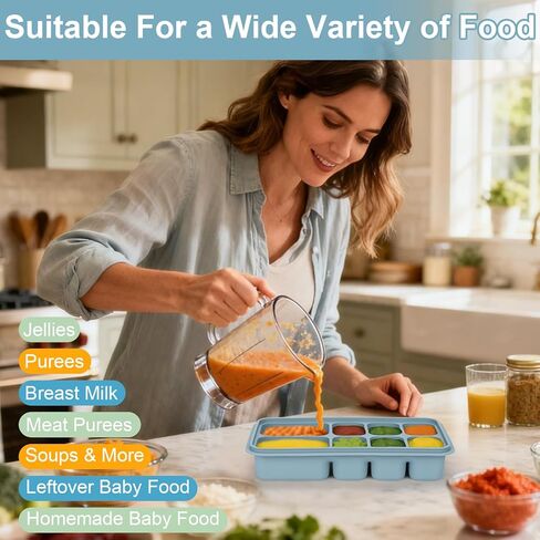 Palksky Silicone Freezer Tray with Lid, Silicone Freezer molds Dual-Size (30/40ml & 70/90ml) Leakproof Individual Seal Rings for Puree, Breast Milk & Homemade Meals (Blue) in Saudi Arabia