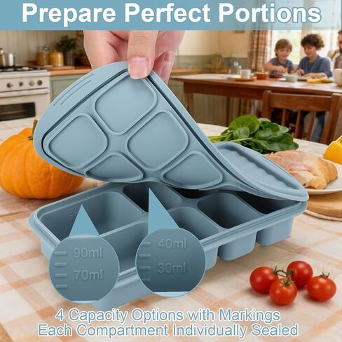 Palksky Silicone Freezer Tray with Lid, Silicone Freezer molds Dual-Size (30/40ml & 70/90ml) Leakproof Individual Seal Rings for Puree, Breast Milk & Homemade Meals (Blue) in Saudi Arabia