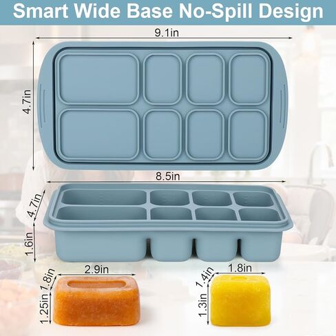 Palksky Silicone Freezer Tray with Lid, Silicone Freezer molds Dual-Size (30/40ml & 70/90ml) Leakproof Individual Seal Rings for Puree, Breast Milk & Homemade Meals (Blue) in Saudi Arabia