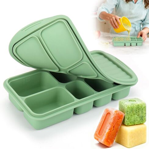Palksky Silicone Freezer Tray with Lid, Silicone Freezer molds Dual-Size (30/40ml & 70/90ml) Leakproof Individual Seal Rings for Puree, Breast Milk & Homemade Meals (Blue) in Saudi Arabia