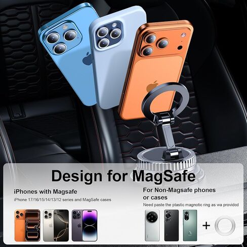 Car Phone Holder for Magsafe [2026 89+LBS Suction & 3700gf Magnetic] 360° Adjustable Cell Phone car Mount, Phone Holders for Your Car Accessories for iPhone 17 16 15 14 13 12 Pro Plus Max Air in Saudi Arabia