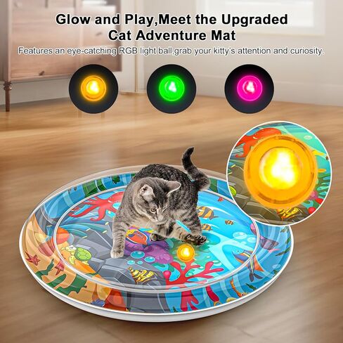 Cat Dog Water Mat with 3PCS Multi-Color Lights [ Newly Upgraded, 2 Layers Thickened Pet ] Anti-Scratch Leak Proof, with Floating Fish for Indoor and Outdoor Cat Dog Toys (Octopus & Light) in Kuwait