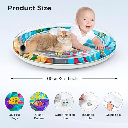 Cat Dog Water Mat with 3PCS Multi-Color Lights [ Newly Upgraded, 2 Layers Thickened Pet ] Anti-Scratch Leak Proof, with Floating Fish for Indoor and Outdoor Cat Dog Toys (Octopus & Light) in Kuwait