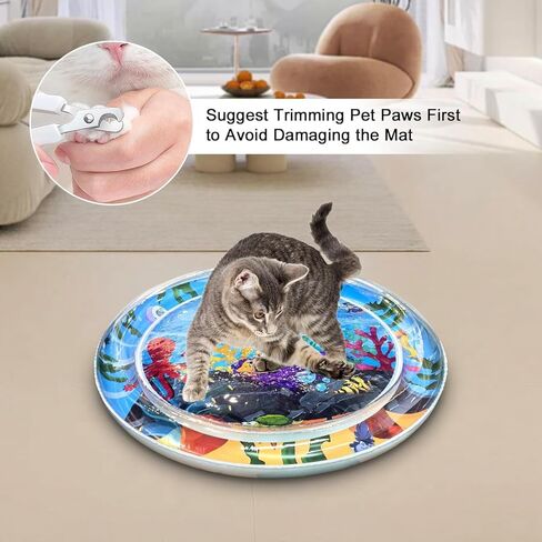 Cat Dog Water Mat with 3PCS Multi-Color Lights [ Newly Upgraded, 2 Layers Thickened Pet ] Anti-Scratch Leak Proof, with Floating Fish for Indoor and Outdoor Cat Dog Toys (Octopus & Light) in Kuwait