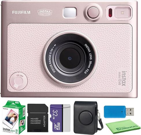 كاميرا Fujifilm Instax Mini EVO Hybrid الفورية (زهرية لطيفة) + Fuji Instax-Mini Film 20 عرضًا + بطاقة ذاكرة سعة 32 جيجابايت + حقيبة Mini-Evo مخصصة وحزمة ملحقات in Saudi Arabia