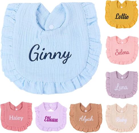 Personalized Muslin Baby Bibs with Name,Custom Soft Cotton Drool Bibs for Baby Boy & Girl,Teething Drooling Embroidery Bib for Newborn Toddler,Gifts for Baby Shower, Birthday, Christmas in Saudi Arabia