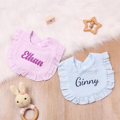 Personalized Muslin Baby Bibs with Name,Custom Soft Cotton Drool Bibs for Baby Boy & Girl,Teething Drooling Embroidery Bib for Newborn Toddler,Gifts for Baby Shower, Birthday, Christmas in Saudi Arabia