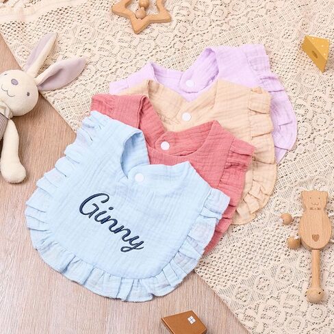Personalized Muslin Baby Bibs with Name,Custom Soft Cotton Drool Bibs for Baby Boy & Girl,Teething Drooling Embroidery Bib for Newborn Toddler,Gifts for Baby Shower, Birthday, Christmas in Saudi Arabia