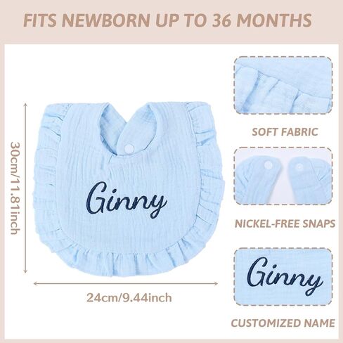 Personalized Muslin Baby Bibs with Name,Custom Soft Cotton Drool Bibs for Baby Boy & Girl,Teething Drooling Embroidery Bib for Newborn Toddler,Gifts for Baby Shower, Birthday, Christmas in Saudi Arabia