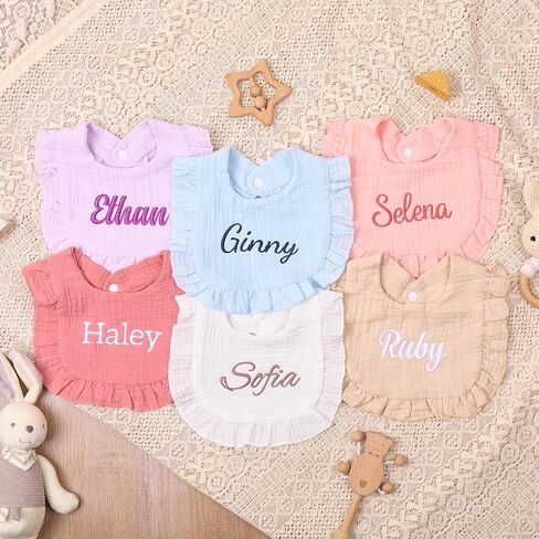 Personalized Muslin Baby Bibs with Name,Custom Soft Cotton Drool Bibs for Baby Boy & Girl,Teething Drooling Embroidery Bib for Newborn Toddler,Gifts for Baby Shower, Birthday, Christmas in Saudi Arabia