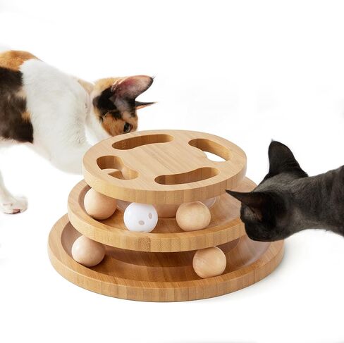 لعبة Cat Ball Track مع أعلى ألغاز ، ألعاب القط الخشبية للقطط الداخلية مع كرات الغزل ، برج كرة قطط التفاعلي التفاعلي لممارسة الرياضة المادية العقلية in Kuwait