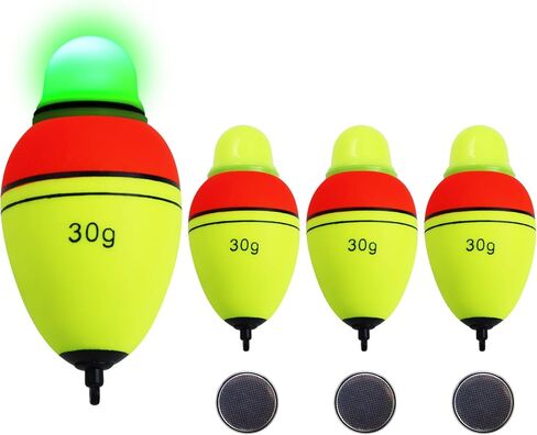 Light-Up EVA Slip Bobbers, Lighted Foam Bobbers Green & Red LED Lights Fishing Floats for Night Fishing with Cell Battery Included in Saudi Arabia