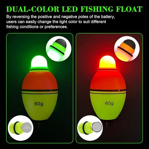 Light-Up EVA Slip Bobbers, Lighted Foam Bobbers Green & Red LED Lights Fishing Floats for Night Fishing with Cell Battery Included in Saudi Arabia
