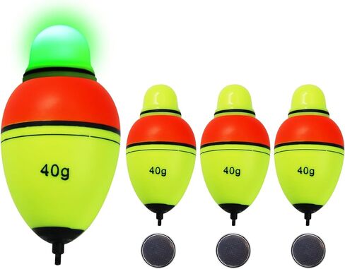 Light-Up EVA Slip Bobbers, Lighted Foam Bobbers Green & Red LED Lights Fishing Floats for Night Fishing with Cell Battery Included in Saudi Arabia