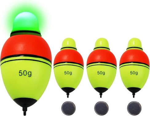Light-Up EVA Slip Bobbers, Lighted Foam Bobbers Green & Red LED Lights Fishing Floats for Night Fishing with Cell Battery Included in Saudi Arabia