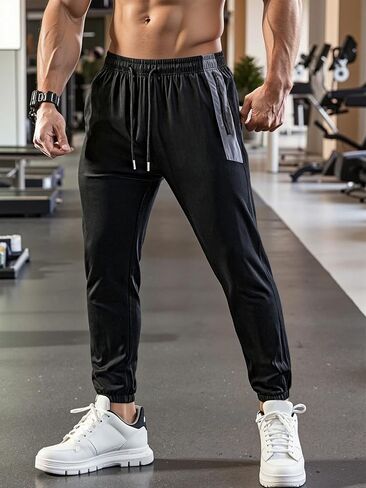 Men's Jogger Pants with Drawstring & Pockets, 1-Pack Athletic Casual Sweatpants for Sports & Everyday Wear Blac in Saudi Arabia