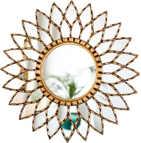 مرآة جولة جولة بيرو 17.7in - هدية ديكور جدار المرآة المصنوعة يدويًا للمنزل أو المدخل أو الحمام أو الجدار المعرض (الذهب) in Kuwait