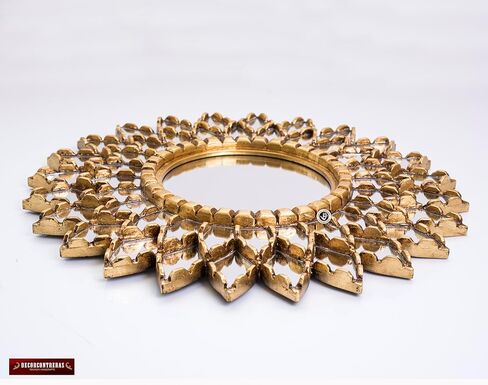 مرآة جولة جولة بيرو 17.7in - هدية ديكور جدار المرآة المصنوعة يدويًا للمنزل أو المدخل أو الحمام أو الجدار المعرض (الذهب) in Kuwait