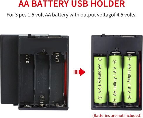 3 حامل بطاريات AA، 3 عبوات بطارية USB محمولة، حزمة بطارية USB 4.5-5 فولت لمصابيح LED حامل صندوق بطارية AA مع مفتاح تشغيل/إيقاف (USB داخلي) in Kuwait