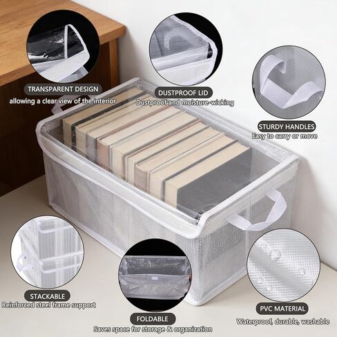 4 Pack Large CD Storage Box with Lid & Handles, Stackable Foldable CD/DVD Organizer with Divider, Waterproof Visible Media Storage Case, Holds up to 92 CD Cases Each for Home and Retail in Kuwait