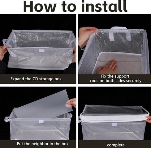 4 Pack Large CD Storage Box with Lid & Handles, Stackable Foldable CD/DVD Organizer with Divider, Waterproof Visible Media Storage Case, Holds up to 92 CD Cases Each for Home and Retail in Kuwait