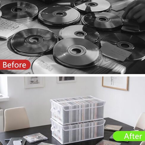 4 Pack Large CD Storage Box with Lid & Handles, Stackable Foldable CD/DVD Organizer with Divider, Waterproof Visible Media Storage Case, Holds up to 92 CD Cases Each for Home and Retail in Kuwait