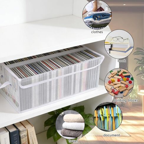 4 Pack Large CD Storage Box with Lid & Handles, Stackable Foldable CD/DVD Organizer with Divider, Waterproof Visible Media Storage Case, Holds up to 92 CD Cases Each for Home and Retail in Kuwait