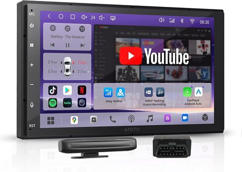 ستيريو سيارة A7 مقاس 9 بوصة بنظام Android مزدوج DIN، تشغيل لاسلكي CarPlay وAndroid Auto، راديو QLED مدمج 4G LTE، DSP مع مخرج بصري، مخرج مسبق 4V، AI DriveChat، مع ماسح ضوئي obd وكاميرا احتياطية، SCVC/GPS in Kuwait