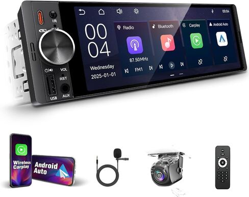 【SOOEMAKA】 راديو بشاشة لمس أحادية Din مع Apple Carplay اللاسلكي وAndroid Auto، راديو شاشة تعمل باللمس مقاس 6.36 بوصة مع شحن سريع من النوع C (QC/PD 3.0)، عكس AHD، DSP، التحكم الصوتي (US-6.3") in Kuwait