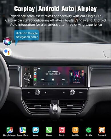 【SOOEMAKA】 راديو بشاشة لمس أحادية Din مع Apple Carplay اللاسلكي وAndroid Auto، راديو شاشة تعمل باللمس مقاس 6.36 بوصة مع شحن سريع من النوع C (QC/PD 3.0)، عكس AHD، DSP، التحكم الصوتي (US-6.3") in Kuwait