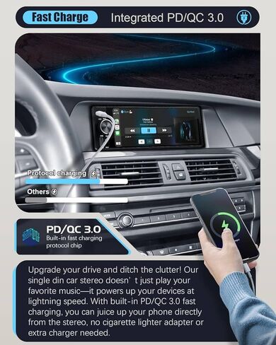 【SOOEMAKA】 راديو بشاشة لمس أحادية Din مع Apple Carplay اللاسلكي وAndroid Auto، راديو شاشة تعمل باللمس مقاس 6.36 بوصة مع شحن سريع من النوع C (QC/PD 3.0)، عكس AHD، DSP، التحكم الصوتي (US-6.3") in Kuwait