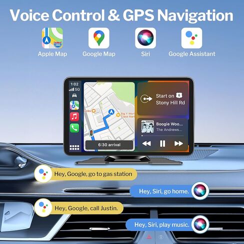 شاشة Apple Carplay لاسلكية للسيارات، شاشة لمس ستيريو محمولة عالية الدقة مقاس 7 بوصات لأجهزة Apple CarPlay وAndroid Auto مع كاميرا احتياطية/رابط مرآة/Siri/تحكم صوتي/ملاحة GPS/AUX لجميع المركبات in Kuwait