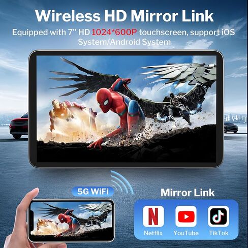 شاشة Apple Carplay لاسلكية للسيارات، شاشة لمس ستيريو محمولة عالية الدقة مقاس 7 بوصات لأجهزة Apple CarPlay وAndroid Auto مع كاميرا احتياطية/رابط مرآة/Siri/تحكم صوتي/ملاحة GPS/AUX لجميع المركبات in Kuwait