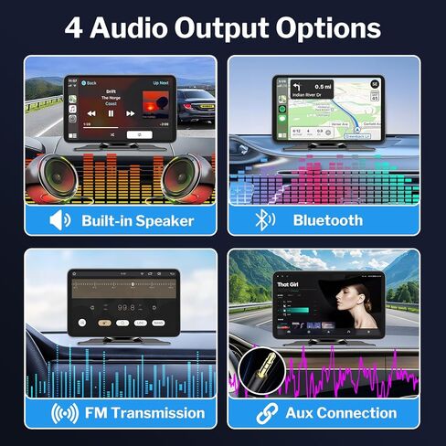 شاشة Apple Carplay لاسلكية للسيارات، شاشة لمس ستيريو محمولة عالية الدقة مقاس 7 بوصات لأجهزة Apple CarPlay وAndroid Auto مع كاميرا احتياطية/رابط مرآة/Siri/تحكم صوتي/ملاحة GPS/AUX لجميع المركبات in Kuwait