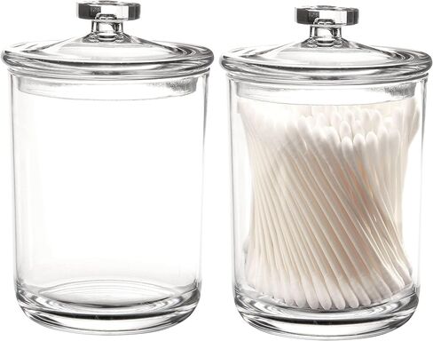 Youngever 2 Pack 8 Ounce Clear Qtip Holders, Plastic Apothecary Jars, Cotton Swab Holders, Bathroom Vanity Organizers in Saudi Arabia