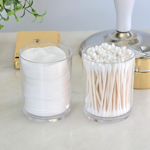 Youngever 2 Pack 8 Ounce Clear Qtip Holders, Plastic Apothecary Jars, Cotton Swab Holders, Bathroom Vanity Organizers in Saudi Arabia