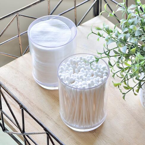 Youngever 2 Pack 8 Ounce Clear Qtip Holders, Plastic Apothecary Jars, Cotton Swab Holders, Bathroom Vanity Organizers in Saudi Arabia