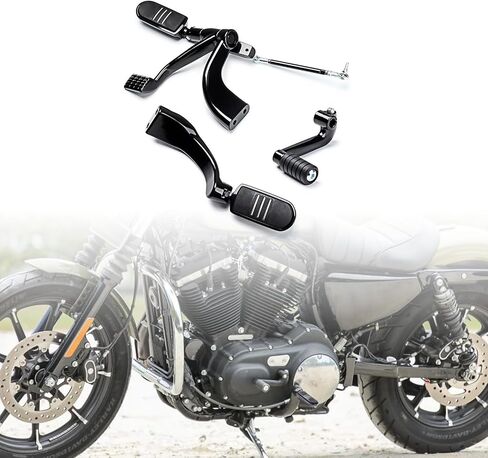 Mid Controls Kit with Foot Pegs, Levers, Linkage, Mounting Accessories Compatible for 2004-2013 Harley Sportster Custom Roadster Low Nightster Forty-Eight Iron Superlow XL1200 XL883, Black in Saudi Arabia
