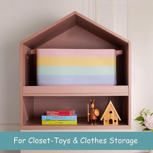 سلة تخزين كبيرة جدًا للفتيات والأطفال مقاس 22 بوصة × 16 بوصة × 12 بوصة صندوق ألعاب قوس قزح للفتيات سلة بطانية لغرفة المعيشة صندوق تخزين منسوج للقماش - 70 لتر in Kuwait