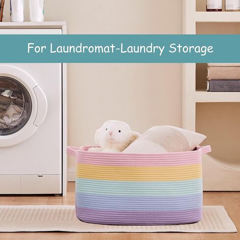 سلة تخزين كبيرة جدًا للفتيات والأطفال مقاس 22 بوصة × 16 بوصة × 12 بوصة صندوق ألعاب قوس قزح للفتيات سلة بطانية لغرفة المعيشة صندوق تخزين منسوج للقماش - 70 لتر in Kuwait