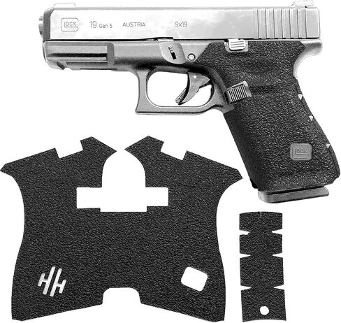 شريط قبضة مسدس Handleitgrips متوافق مع Glock 19 Gen 5 - شريط قبضة مسدس مطاطي أسود مزخرف، سهل التركيب، أجزاء وإكسسوارات البندقية، مملوكة للمحاربين القدامى، صنع في الولايات المتحدة الأمريكية in Kuwait