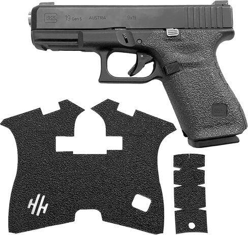 شريط قبضة مسدس Handleitgrips متوافق مع Glock 19 Gen 5 - شريط قبضة مسدس مطاطي أسود مزخرف، سهل التركيب، أجزاء وإكسسوارات البندقية، مملوكة للمحاربين القدامى، صنع في الولايات المتحدة الأمريكية in Kuwait