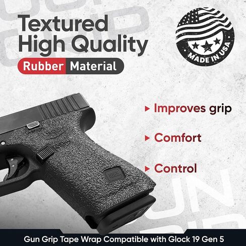 شريط قبضة مسدس Handleitgrips متوافق مع Glock 19 Gen 5 - شريط قبضة مسدس مطاطي أسود مزخرف، سهل التركيب، أجزاء وإكسسوارات البندقية، مملوكة للمحاربين القدامى، صنع في الولايات المتحدة الأمريكية in Kuwait