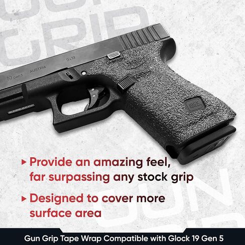 شريط قبضة مسدس Handleitgrips متوافق مع Glock 19 Gen 5 - شريط قبضة مسدس مطاطي أسود مزخرف، سهل التركيب، أجزاء وإكسسوارات البندقية، مملوكة للمحاربين القدامى، صنع في الولايات المتحدة الأمريكية in Kuwait