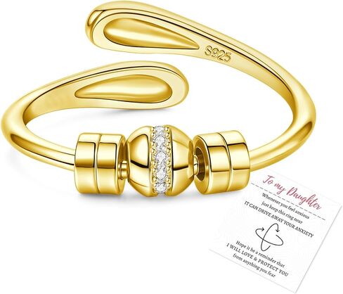 حلقات القلق من هييا للنساء، حلقات مطلية بالفضة الاسترلينية لابنتي، حلقة دوارة قابلة للتعديل مع خرزة كروية، حلقة تململ القلق للنساء، مجوهرات الإبهام لعيد الميلاد، عيد الميلاد مع بطاقة هدية in Kuwait