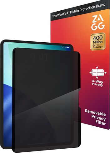 فلتر خصوصية ZAGG لجهاز iPad 13 بوصة Air (M3)/(M2) - فلتر شاشة خصوصية مغناطيسي قابل للإزالة في 4 اتجاهات، لمسة نهائية غير لامعة مضادة للوهج، مقاوم لبصمات الأصابع، تصميم قابل لإعادة الاستخدام وغطاء واقٍ in Saudi Arabia