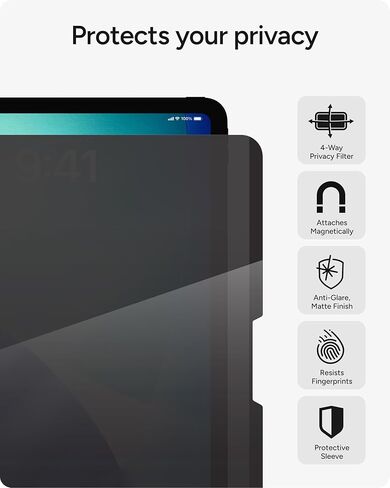 فلتر خصوصية ZAGG لجهاز iPad 13 بوصة Air (M3)/(M2) - فلتر شاشة خصوصية مغناطيسي قابل للإزالة في 4 اتجاهات، لمسة نهائية غير لامعة مضادة للوهج، مقاوم لبصمات الأصابع، تصميم قابل لإعادة الاستخدام وغطاء واقٍ in Saudi Arabia
